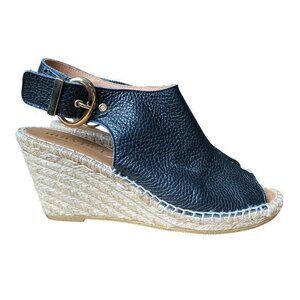 Maypol - Black Leather Peep Toe Slingback Ankle Espadrille Sandal - Size 40